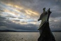 Abstract looking statue at the shores of Zugersee lake in Zug, Switzerland