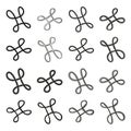 Abstract loop symbols. Twisted line patterns. Decorative geometric elements. Black vector shapes.