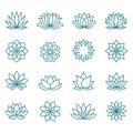 Abstract lotus flowers. Lotus flower icon set in flat and line styles.