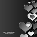 Abstract love background three dimensional black and white hearts shapes