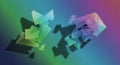 Abstract low poly geometric shapes floating on a colorful gradient background creating a modern Royalty Free Stock Photo