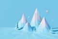 Abstract low poly mountain trees. 3d blue of polygon background landscape. 3d rendering Christmas and Happy New Year on pastel