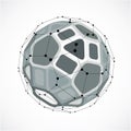 Abstract low poly object with black lines and dots connec