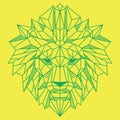 Abstract Low Polygon Lion Head Green On Yellow Color Vector Illustration