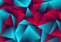 Abstract low polygon red blue gradient color neon light with a reflection on triangle background texture Royalty Free Stock Photo