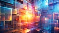 Abstract luminescent cube array a vivid display of interlocking geometric forms. Generative AI