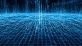 Abstract blue digital grid with glowing lines and light particles Royalty Free Stock Photo