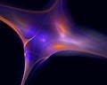 Abstract luminous elastic matter in space. Stretchy violet and orange substance on black background.