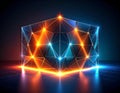 Abstract luminous geometric cube with vibrant contrasting neon colors Royalty Free Stock Photo