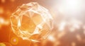 Abstract Geometric Sphere with Wireframe Structure on an Orange Blurred Background crystal Royalty Free Stock Photo