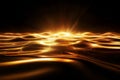 Abstract luminous ripple texture, dynamic golden waves glowing softly in a dark expanse, elegant