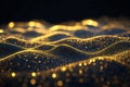 Abstract luminous ripple texture, dynamic golden waves glowing softly in a dark expanse, elegant