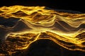 Abstract luminous ripple texture, dynamic golden waves glowing softly in a dark expanse, elegant