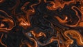 Abstract lush lava or liquid marble background. Horizontal panoramic black marbling texture with glowing burning orange