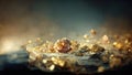 Abstract luxury background he with gems and crystals gold dust and light effects. 3D illustration