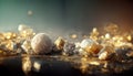 Abstract luxury background he with gems and crystals gold dust and light effects. 3D illustration