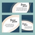 Abstract Luxury business banners set. Deep blue with golden curves. Elegant web template illustration in modern style