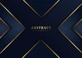 Abstract luxury dark blue background overlapping with luxury triangles pattern and gold lighting lines with copy space for text