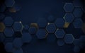 Abstract luxury dark blue and gold hexagons background