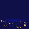 Abstract luxury dark blue gradient with confetti and ball gold b