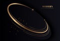 Abstract luxury gold circle effect on black background. Modern simple geometric pattern with glitter golden lines. Luxury and Royalty Free Stock Photo