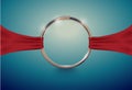 Abstract luxury golden ring with red cloth ribbon. Vector light vintage effect background. Round frame on deep volume turquoise Royalty Free Stock Photo