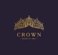 Abstract luxury, royal golden company logo icon vector design. Elegant crown, tiara, diadem premium symbol. Hand drawn