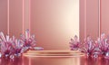 Abstract Luxury soft pink stage mock up with lot of caustic crystal