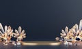 Abstract Luxury stage platform with amber crystal, template for advertising product, 3d rendering.