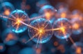 Abstract machine learning algorithm visualisation. Nodes connect with orange lines, creating network. AI tech illustration deep Royalty Free Stock Photo