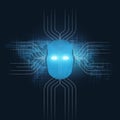 Abstract Machine Learning, Artificial Intelligence and Networks Design Concept with Network Mesh and Robot Head Royalty Free Stock Photo