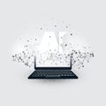 Machine Learning, Artificial Intelligence, Cloud Computing and Networks Design Concept with Laptop, Wireframe and AI Label Royalty Free Stock Photo