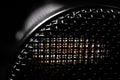 Abstract Macro Closeup of Top of Large Diaphragm Condenser Microphone and Capsule Isolated in Darkness Royalty Free Stock Photo