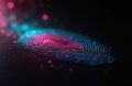 Abstract macro fingerprint with pink and blue neon lights, representing digital identity and security. Unique human biometric Royalty Free Stock Photo