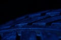 Close up tire texture pattern with blue light, cold tone color Royalty Free Stock Photo