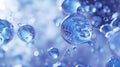 Abstract blue liquid spheres and bubbles floating in a vibrant scientific background, illustrating molecular structures Royalty Free Stock Photo