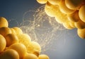 Abstract macro view of yellow spheres and glowing interconnected lines creating a dynamic network effect Royalty Free Stock Photo