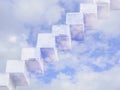 abstract mage - white stone stairs on the blue sky with cloud background