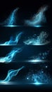 Abstract Magic Blue Swirl Set with Energetic Wind and Glittering Particle Effects on Dark Background Royalty Free Stock Photo