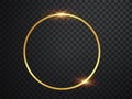 Abstract magical glowing golden banner.Magic circle. Merry Christmas. Round gold shiny frame with light bursts. Gold Royalty Free Stock Photo
