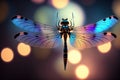 Generative AI: magical image of dragonfly flying in the night Royalty Free Stock Photo