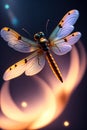 Generative AI: magical image of dragonfly flying in the night Royalty Free Stock Photo