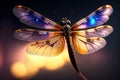 Generative AI: magical image of dragonfly flying in the night Royalty Free Stock Photo