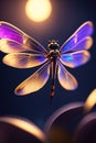 Generative AI: magical image of dragonfly flying in the night Royalty Free Stock Photo