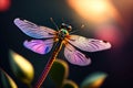 Generative AI: magical image of dragonfly flying in the night Royalty Free Stock Photo