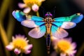 Generative AI: magical image of dragonfly flying in the night Royalty Free Stock Photo