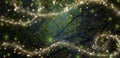 Abstract and magical image of Firefly flying in the night forest