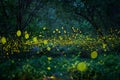 Firefly, lightning bugs flying at night in the forest Royalty Free Stock Photo