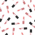 Abstract Makeup Seamless Pattern with Cute Pink Lipstick Cosmetic Graphic Ar