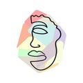 Abstract male face drawn by one line. Sketch of portrait of a man on geometric background. Vector illustration.